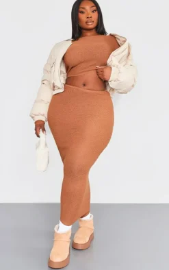 Plus Brown Knitted Maxi Skirt