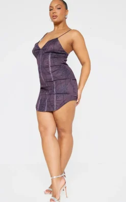 Plus Brown Lace Strappy Corset Detail Bodycon Mini Dress