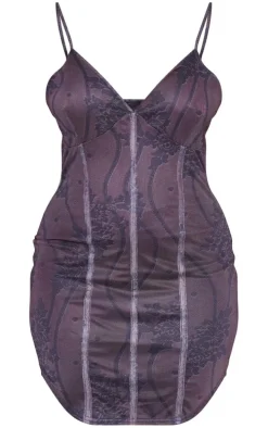 Plus Brown Lace Strappy Corset Detail Bodycon Mini Dress