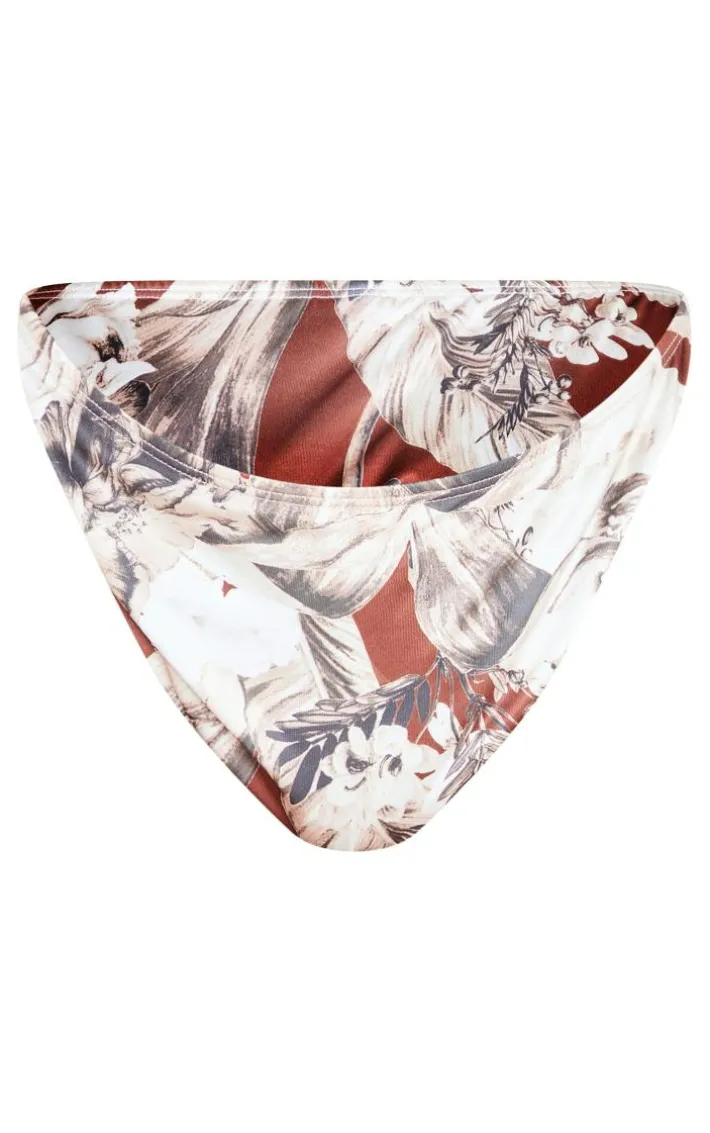 Plus Brown Leaf Print Bikini Bottoms