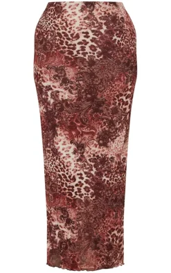 Plus Brown Leopard Print Crinkle Maxi Skirt