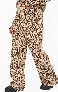 Plus Brown Leopard Print Knitted Wide Leg Pants