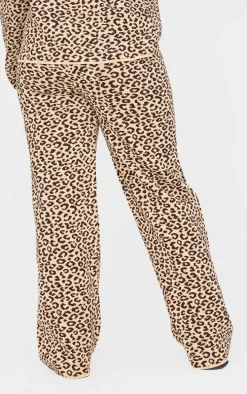 Plus Brown Leopard Print Knitted Wide Leg Pants