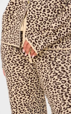 Plus Brown Leopard Print Knitted Wide Leg Pants