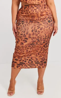 Plus Brown Leopard Printed Midaxi Skirt