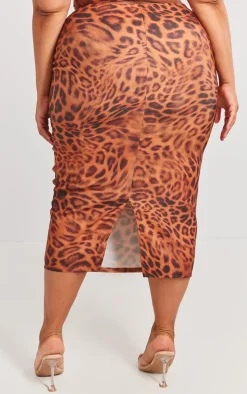 Plus Brown Leopard Printed Midaxi Skirt