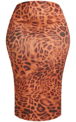 Plus Brown Leopard Printed Midaxi Skirt