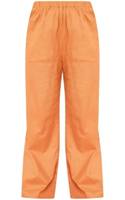 Plus Brown Linen Look Elasticated Waist Pants