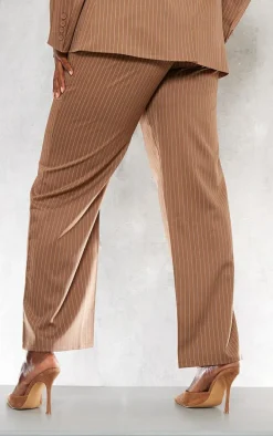 Plus Brown Oversized Stripe Tailored Blazer