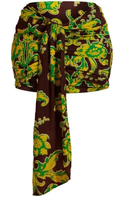 Plus Brown Ruched Front Mini Skirt