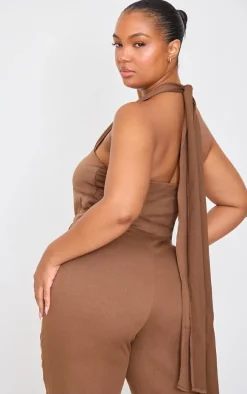 Plus Brown Scarf Detail Corset