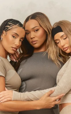 Plus Brown Seamless Contrast Panel Long Sleeve Gym Top