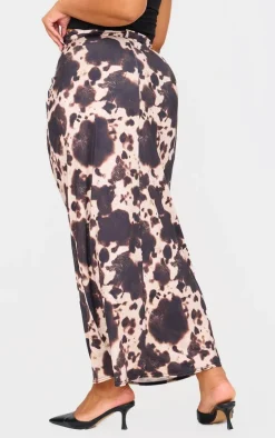 Plus Brown Slinky Cow Print Maxi Skirt