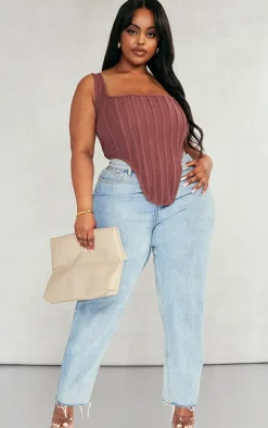 Plus Brown Textured Boned Corset Top