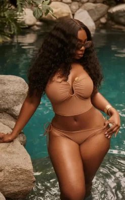 Plus Brown Tie Side Mini Bikini Bottoms