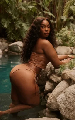 Plus Brown Tie Side Mini Bikini Bottoms