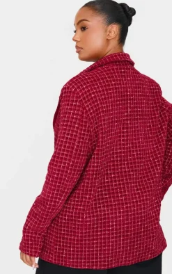Plus Burgundy Boucle Check Blazer