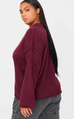 Plus Burgundy Fluffy Knit Oversized Sweater