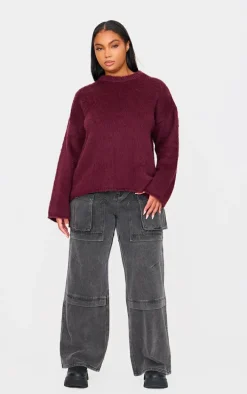 Plus Burgundy Fluffy Knit Oversized Sweater