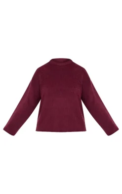 Plus Burgundy Fluffy Knit Oversized Sweater