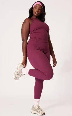 Plus Burgundy Sculpt Longline Gym Racer Top