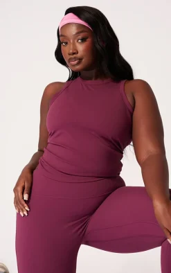 Plus Burgundy Sculpt Longline Gym Racer Top