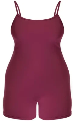Plus Burgundy Sculpt Sleeveless Short Unitard