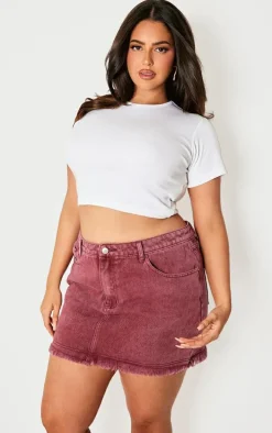 Plus Burgundy Washed Raw Hem Mini Skirt