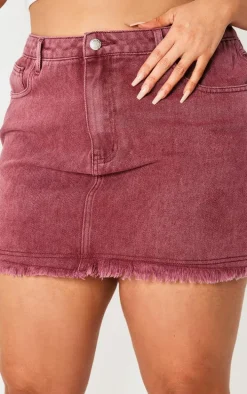 Plus Burgundy Washed Raw Hem Mini Skirt