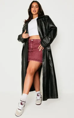 Plus Burgundy Washed Raw Hem Mini Skirt