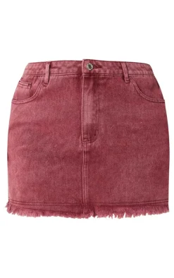 Plus Burgundy Washed Raw Hem Mini Skirt
