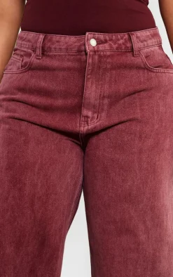 Plus Burgundy Washed Wide Leg Jeans