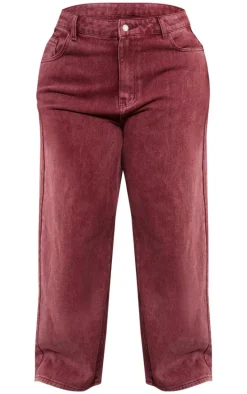 Plus Burgundy Washed Wide Leg Jeans