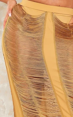 Plus Camel Fringed Maxi Skirt