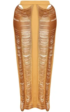 Plus Camel Fringed Maxi Skirt