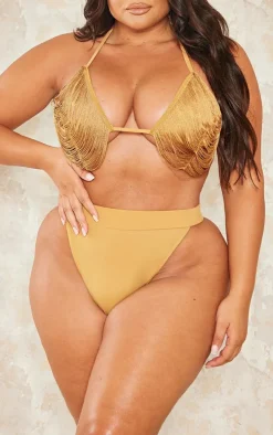 Plus Camel High Leg Bikini Bottoms