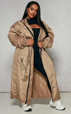 Plus Camel Toggle Detail Midi Windbreaker