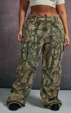 Plus Camo Detailed Print Wide Leg Jeans