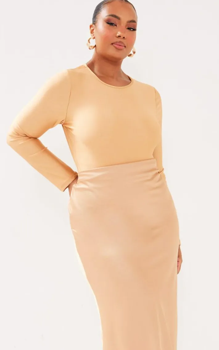 Plus Champagne Long Sleeve Bodysuit