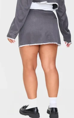 Plus Charcoal Contrast Binding Micro Mini Skirt