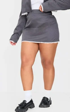 Plus Charcoal Contrast Binding Micro Mini Skirt