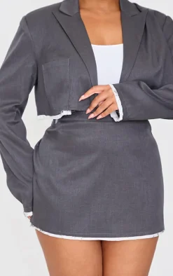 Plus Charcoal Contrast Binding Micro Mini Skirt