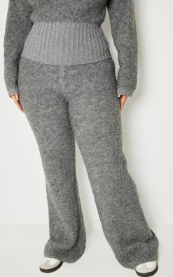 Plus Charcoal Contrast Textured Knit Straight Leg Pants