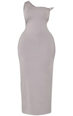 Plus Charcoal Cotton Twist Shoulder Maxi Dress