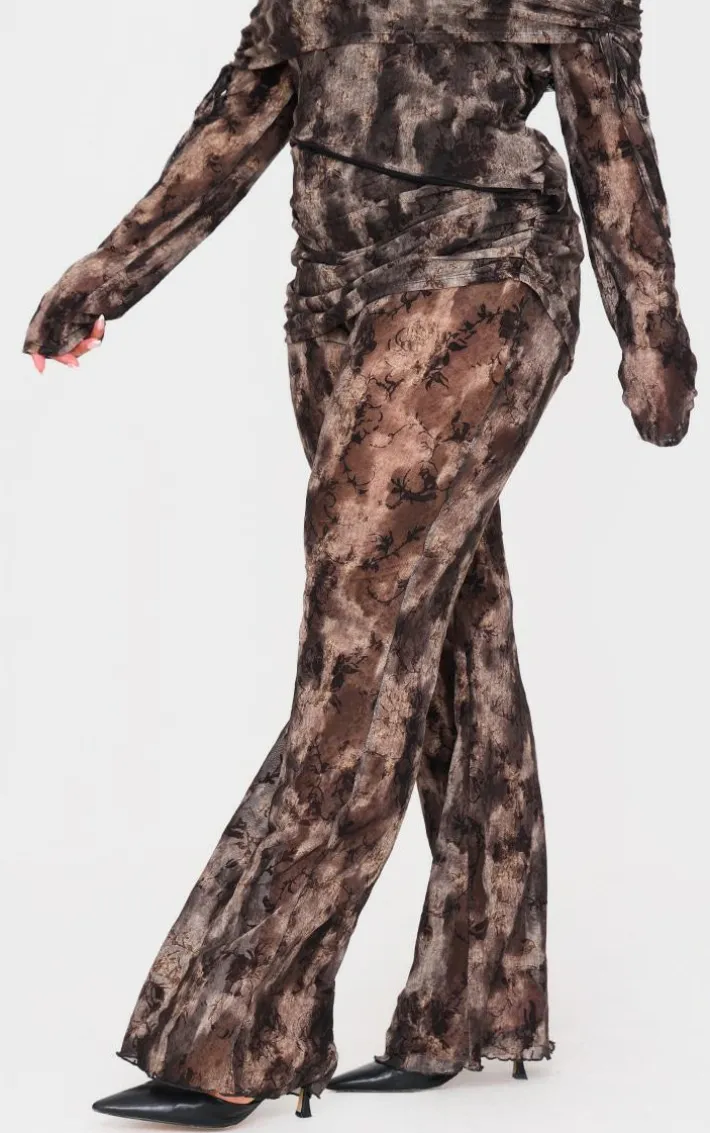 Plus Charcoal Devore Mesh Foldover Slim Flare Pants