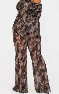 Plus Charcoal Devore Mesh Foldover Slim Flare Pants