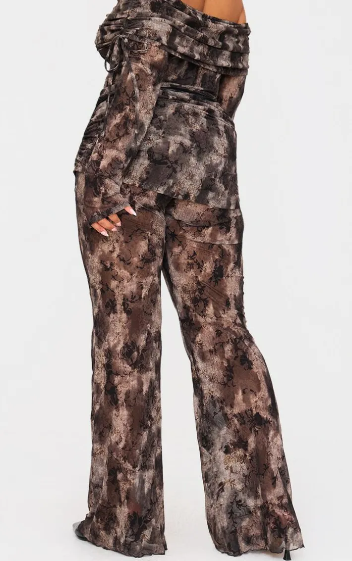 Plus Charcoal Devore Mesh Foldover Slim Flare Pants