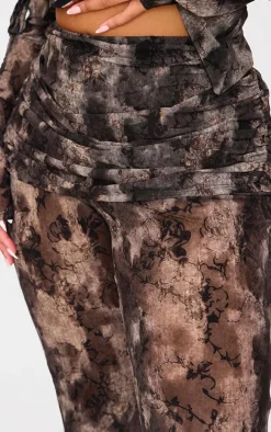 Plus Charcoal Devore Mesh Foldover Slim Flare Pants