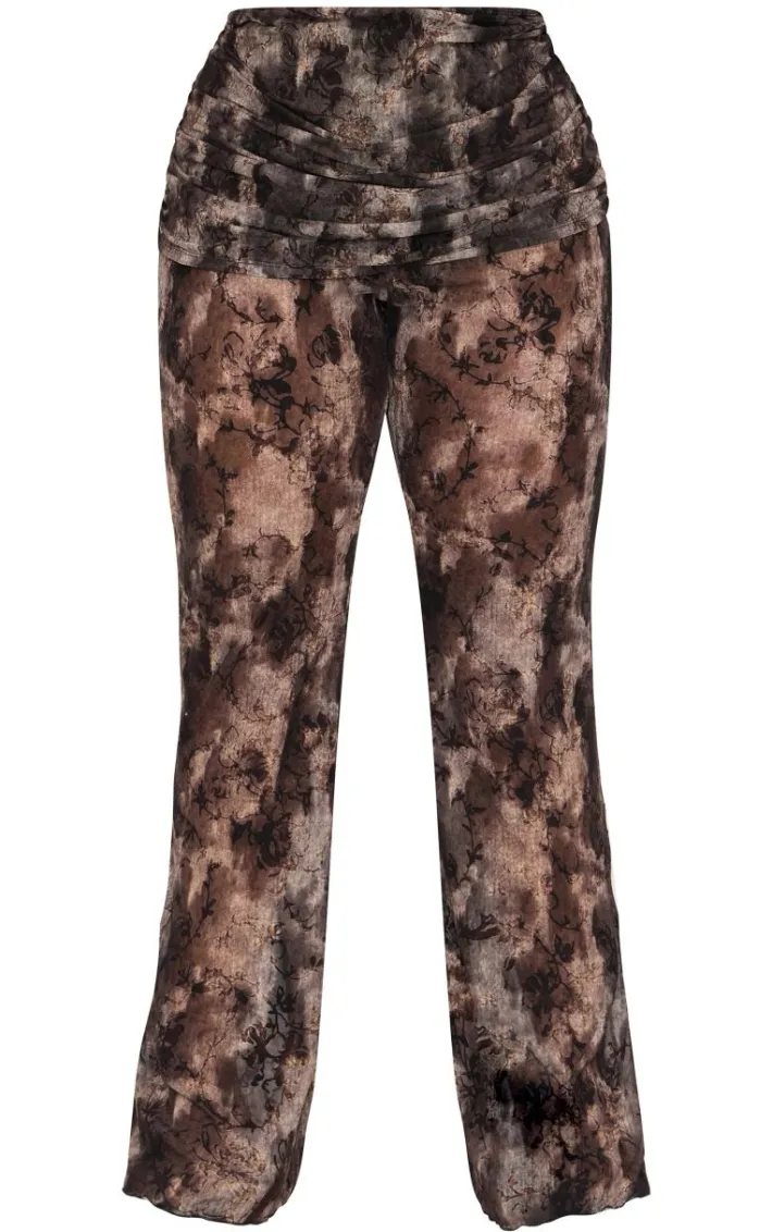 Plus Charcoal Devore Mesh Foldover Slim Flare Pants