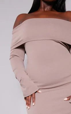 Plus Charcoal Grey Crepe Long Sleeve Bardot Maxi Dress